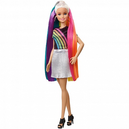 Кукла Barbie с радужной мерцающей прической FXN96